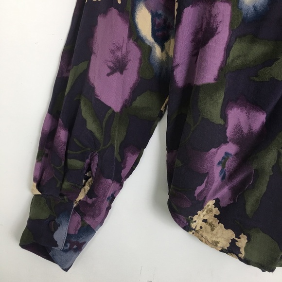 Allison Taylor Silk Blouse Dark Floral Button Up Women’s Size S Purple Feminine - Picture 8 of 10